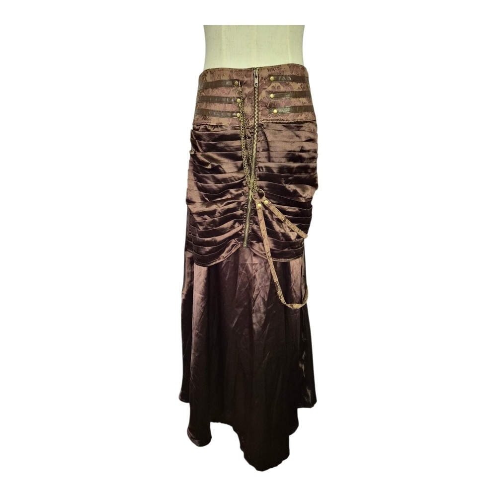 Charman Brown‎ Satin Ruched Maxi Skirt Small Steampunk Victorian Gothic Corset